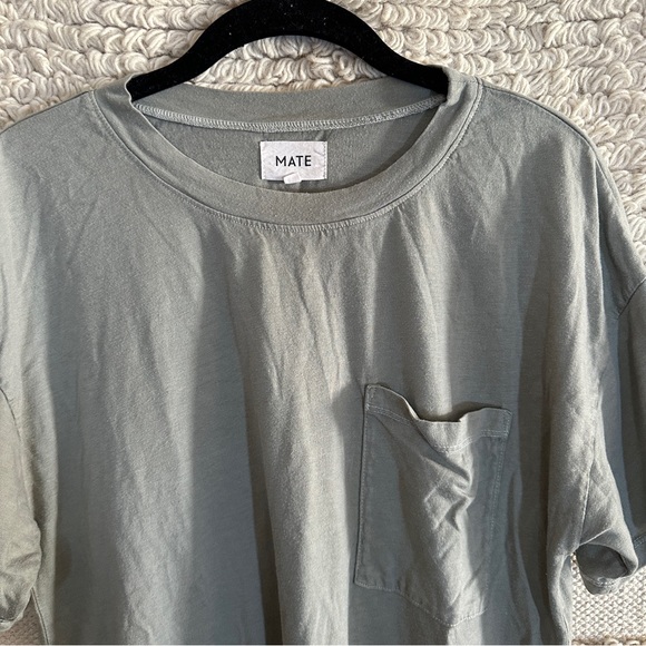 MATE THE LABEL sage green short sleeve crewneck pocket mini t-shirt dress S - Picture 2 of 11